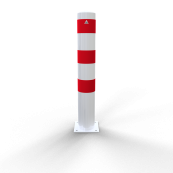 Impact protection bollards | as e-charging post protection |  152 mm | hot-dip galvanized and white powder-coated with 3 red reflective strips foil type RA1/A | To be fixed by plugs